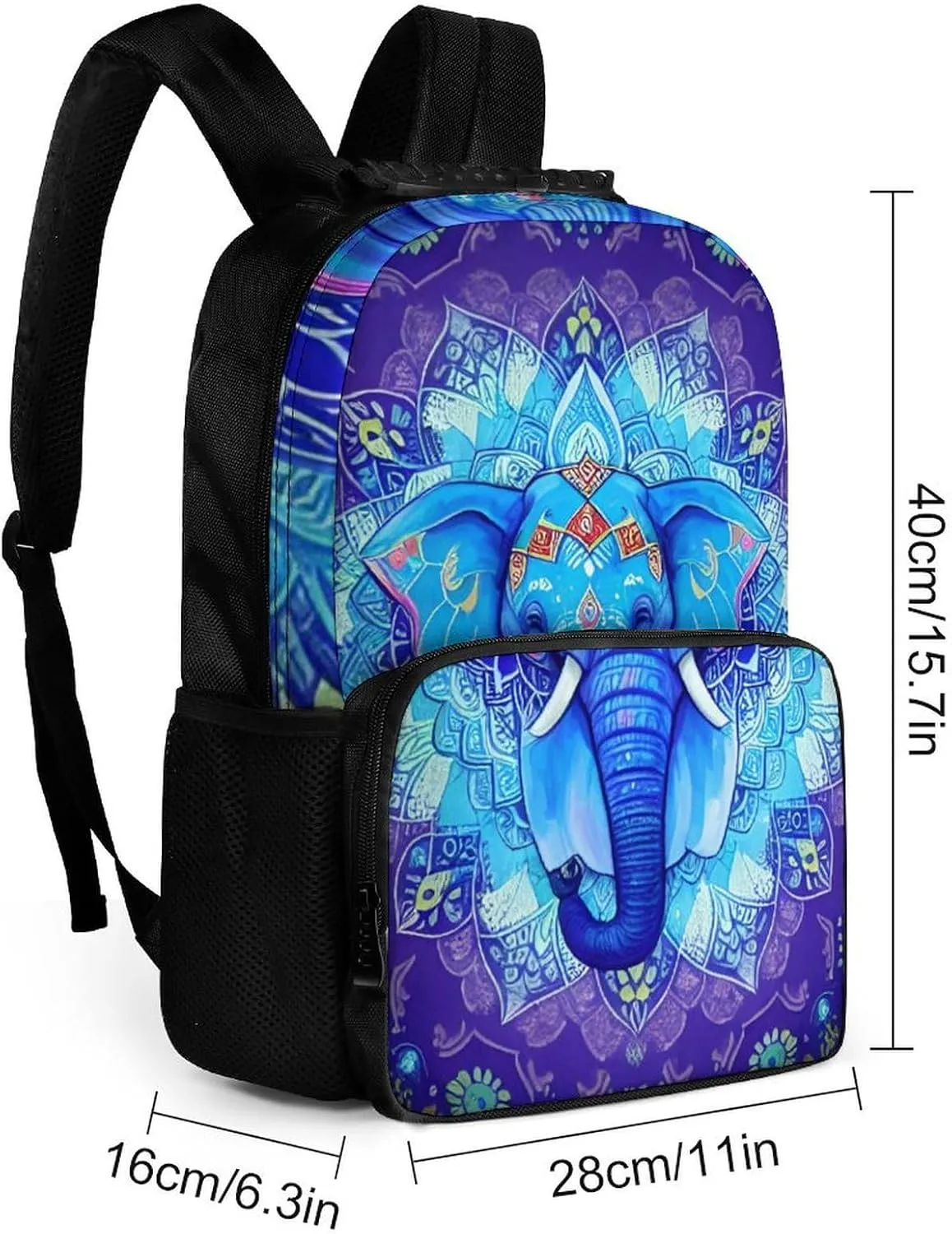 Adults Lightweight Mandala Elephant Art Rucksacks Large Capacity Bookbag With Adjustable Shoulder Straps for Trekking Outdoors Bicycle