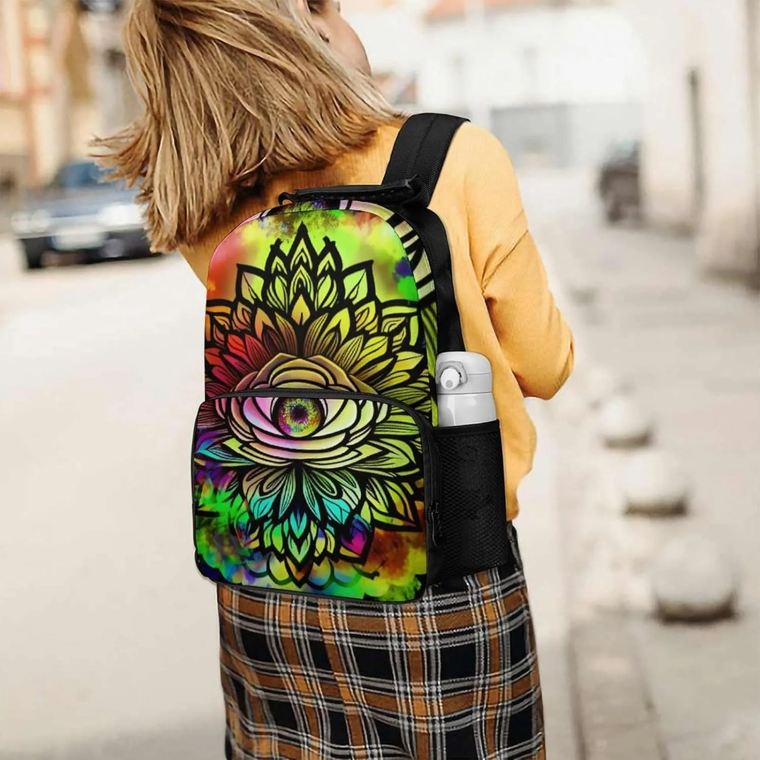 Adults Lightweight Psychedelic Trippy Eye Lotus Art Rucksacks Large Capacity Bookbag With Adjustable Shoulder Straps for Trekking Outdoors Bicycle