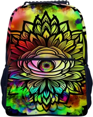 Adults Lightweight Psychedelic Trippy Eye Lotus Art Rucksacks Large Capacity Bookbag With Adjustable Shoulder Straps for Trekking Outdoors Bicycle