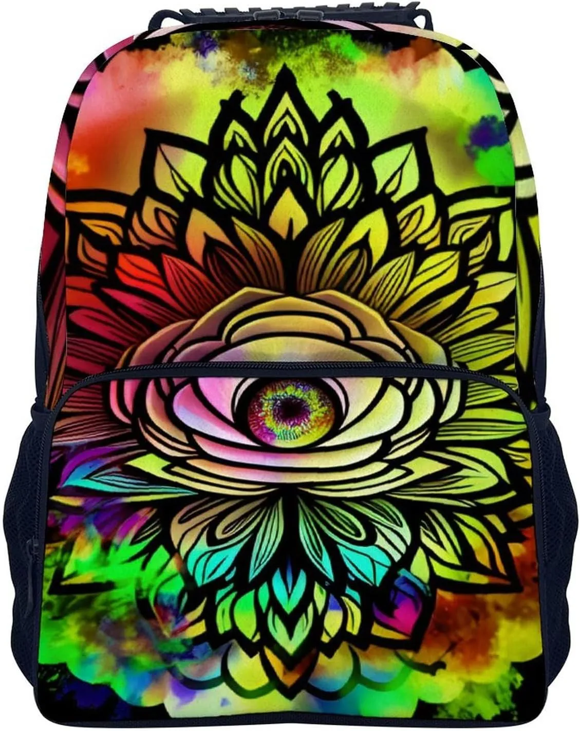 Adults Lightweight Psychedelic Trippy Eye Lotus Art Rucksacks Large Capacity Bookbag With Adjustable Shoulder Straps for Trekking Outdoors Bicycle