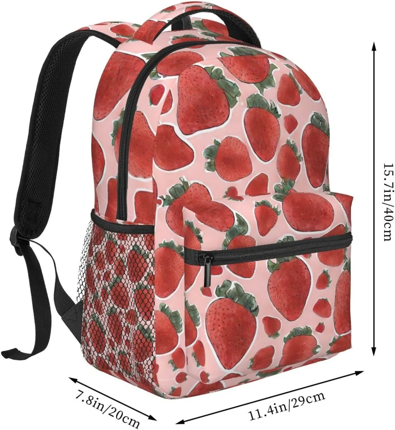 Adults Lightweight Strawberry Fruit Art Rucksacks Large Capacity Bookbag With Adjustable Shoulder Straps for Trekking Outdoors Bicycle