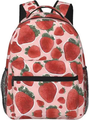 Adults Lightweight Strawberry Fruit Art Rucksacks Large Capacity Bookbag With Adjustable Shoulder Straps for Trekking Outdoors Bicycle