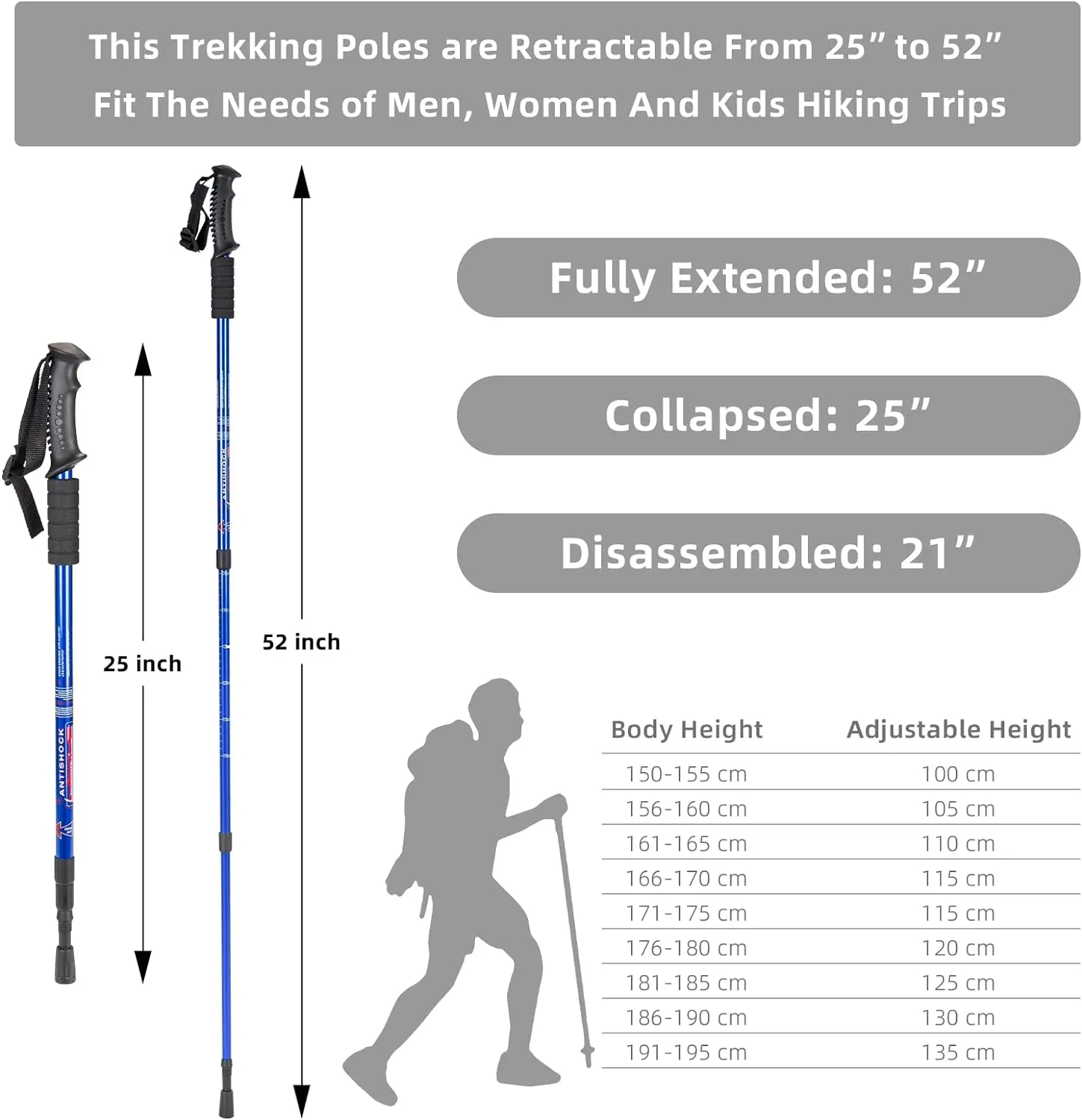 Aihoye Collapsible Trekking Poles - 2 Pack, Lightweight, Anti-Shock Walking Sticks - Adjustable for Men and Women
