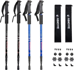 Aihoye Collapsible Trekking Poles - 2 Pack, Lightweight, Anti-Shock Walking Sticks - Adjustable for Men and Women