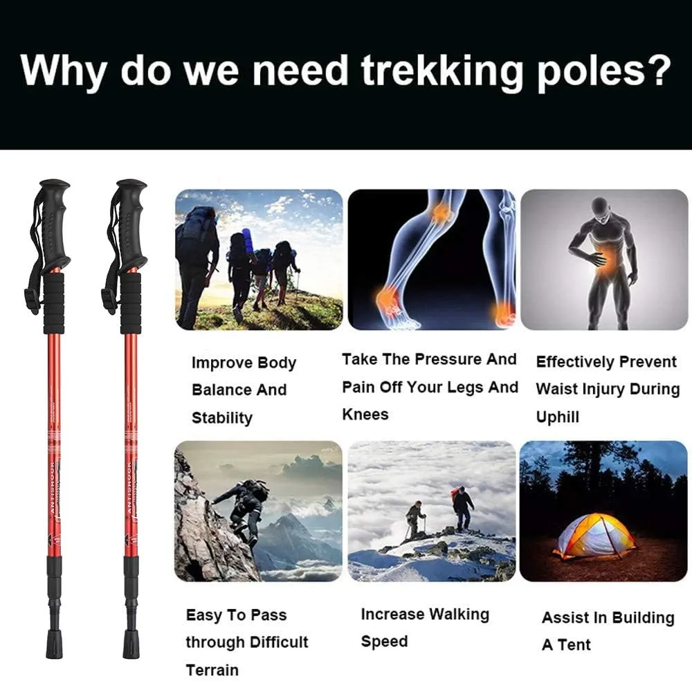 Aihoye Collapsible Trekking Poles - 2 Pack, Lightweight, Anti-Shock Walking Sticks - Adjustable for Men and Women