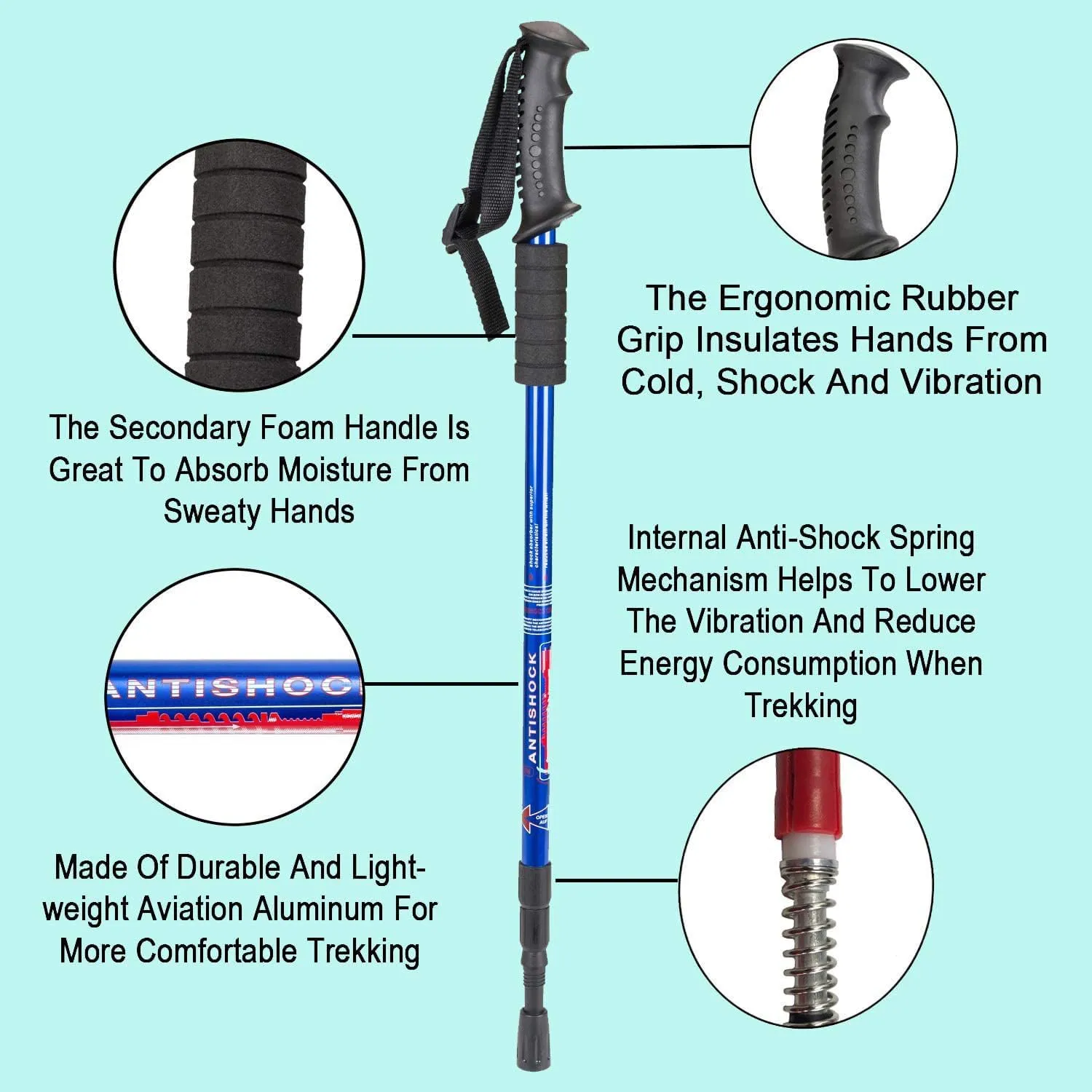 Aihoye Collapsible Trekking Poles - 2 Pack, Lightweight, Anti-Shock Walking Sticks - Adjustable for Men and Women