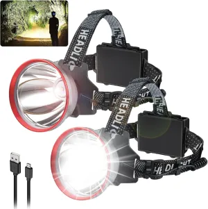 Aikertec Rechargeable Headlamp 2 Pack, Super Bright Head lamp Flashlight, 80H Battery Powered, 120° Adjustable, IP67 Waterproof, Led Headlamp for Outdoor Camping Fishing