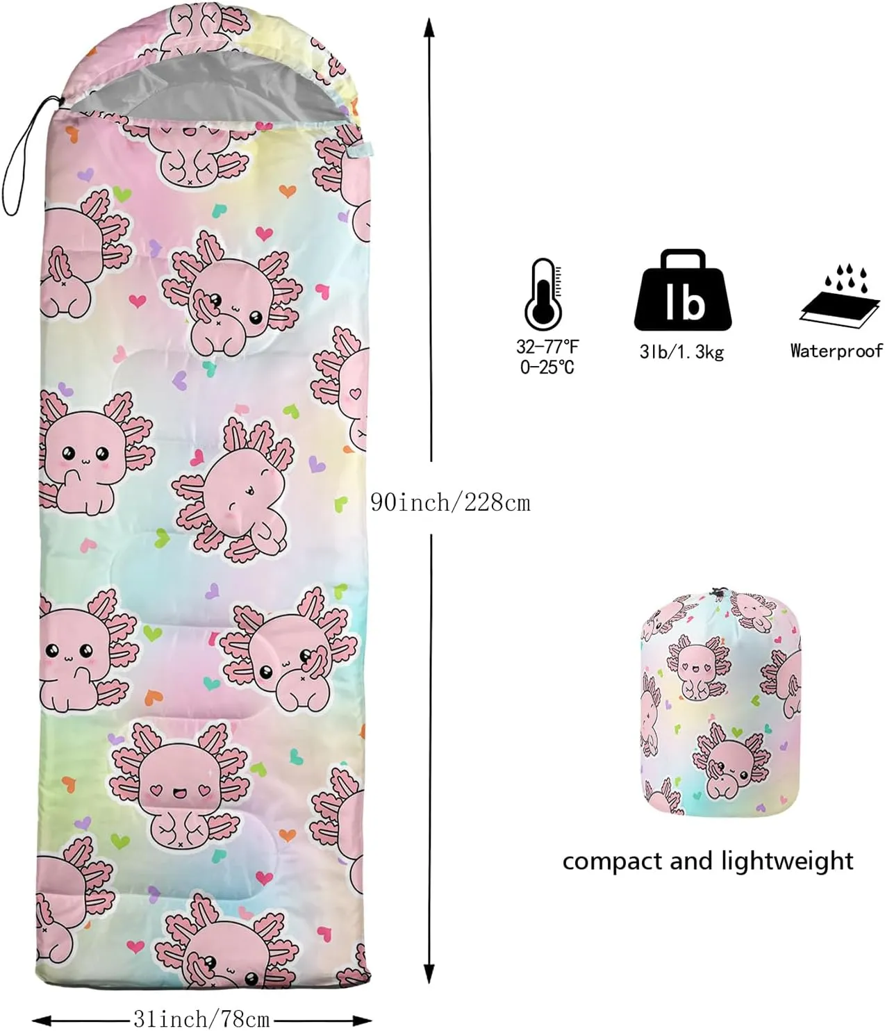 AILONEN Black & Gold King Crown Sleeping Bag for Boys Girls,Warm and Cool Weather,Lightweight,Waterproof Backpacking,King and Queen Money Dollar Printed Sleeping Bag for Camping