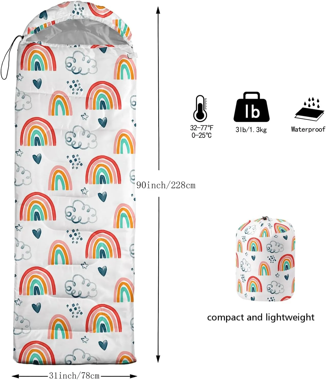AILONEN Cartoon Fox Camping Sleeping Bag for Boys Girls Adults,Lightweight & Waterproof,3 Season Warm & Cold Weather,Portable,Kawaii Fox Printed Sleeping Bag,Traveling,Camping,Hiking