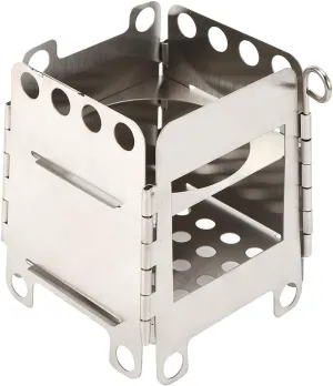 Akozon Portable Stainless Steel Folding Stove for Picnic, BBQ, Camping, Hiking - Powerful Outdoor Wood Burning Stove