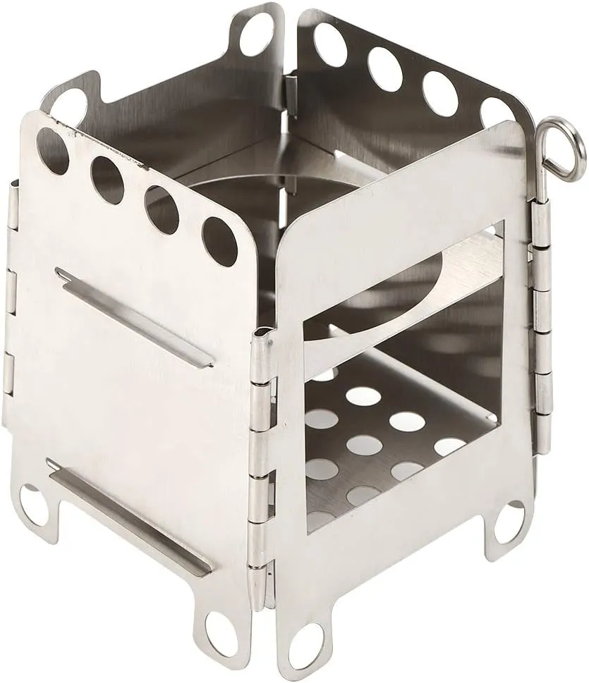 Akozon Portable Stainless Steel Folding Stove for Picnic, BBQ, Camping, Hiking - Powerful Outdoor Wood Burning Stove