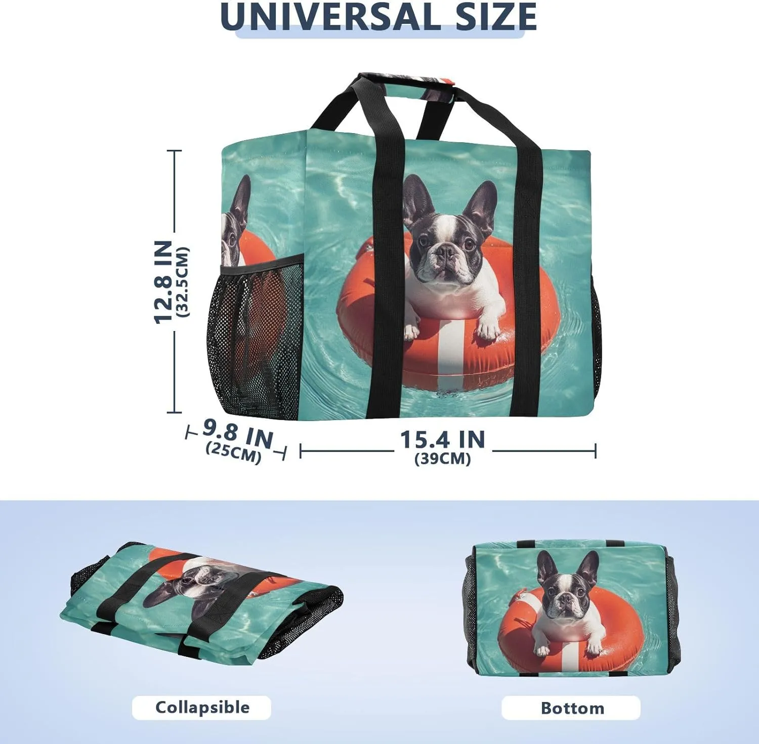 ALAZA French Bulldog Cute Puppy Sleeping in Blanket Waterproof Beach Tote Bags