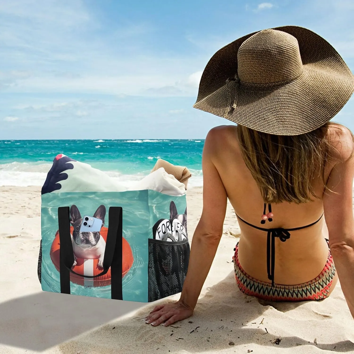 ALAZA French Bulldog Cute Puppy Sleeping in Blanket Waterproof Beach Tote Bags