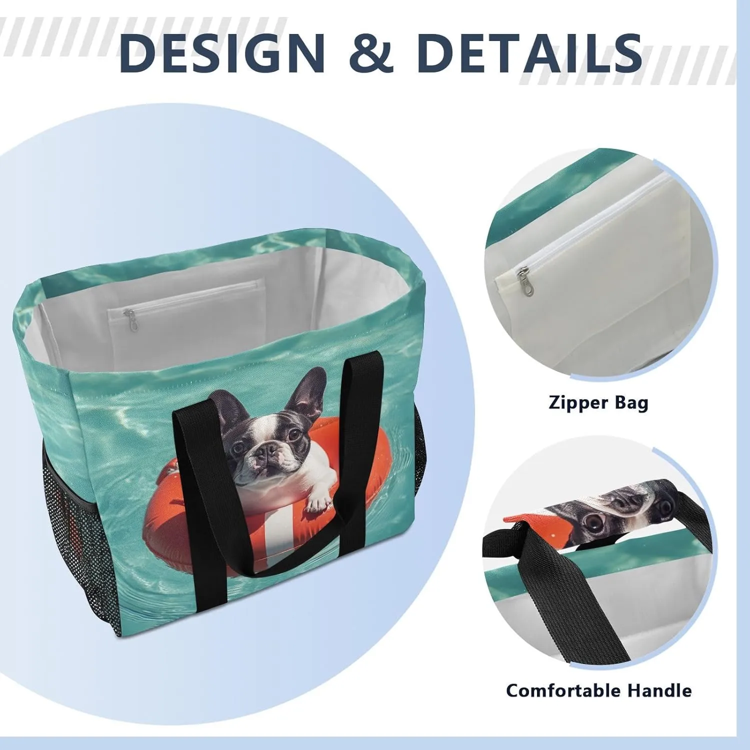 ALAZA French Bulldog Cute Puppy Sleeping in Blanket Waterproof Beach Tote Bags