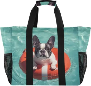 ALAZA French Bulldog Cute Puppy Sleeping in Blanket Waterproof Beach Tote Bags