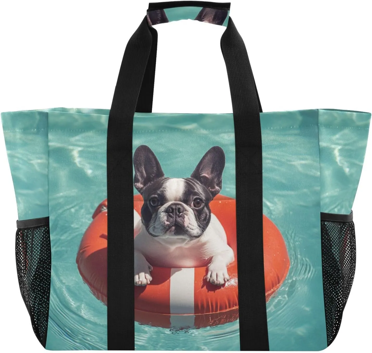 ALAZA French Bulldog Cute Puppy Sleeping in Blanket Waterproof Beach Tote Bags