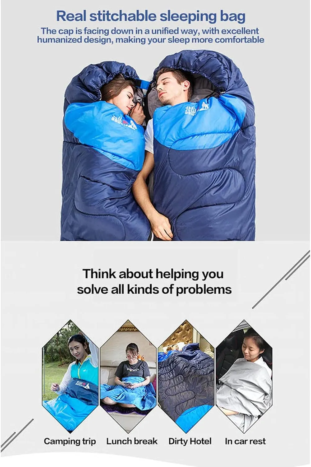All Season Splicable Sleeping Bag Outdoor Portable Waterproof Cotton Heat Retain Sleeping Bag for Adults & Kids - Indoor & Outdoor: Camping, Backpacking, Hiking,