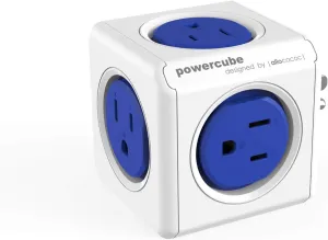 Allocacoc PowerCube |Original|, 5 Outlets, Surge Protection, Wall Plug, Cell Phone Charger, Compact for Travel, Home and Office, Space Saving, ETL Certified(Blue)