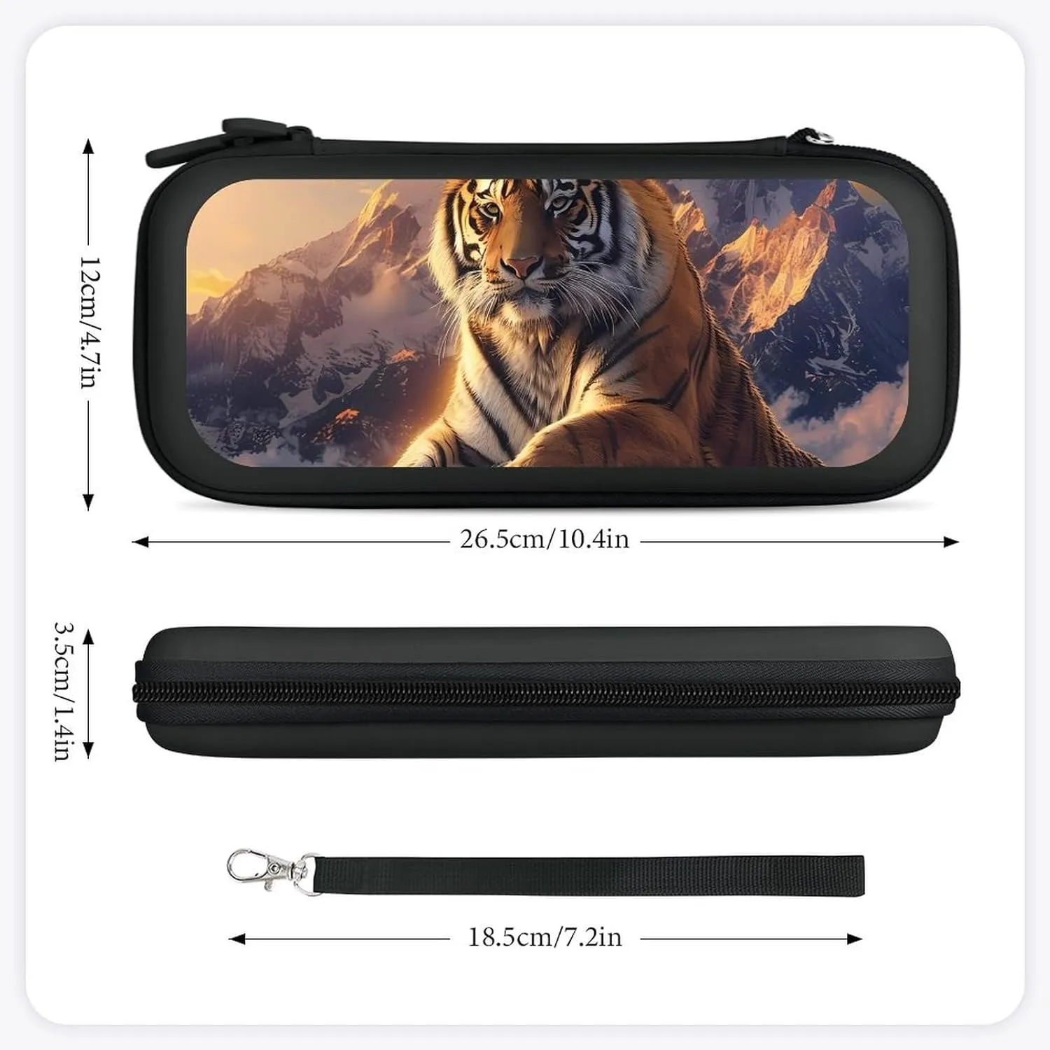 Alpine Snow Mountain Tiger at Sunset Hard Shell Travel Case with Rope 15 Game Card Pockets Compatible with Switch Protective