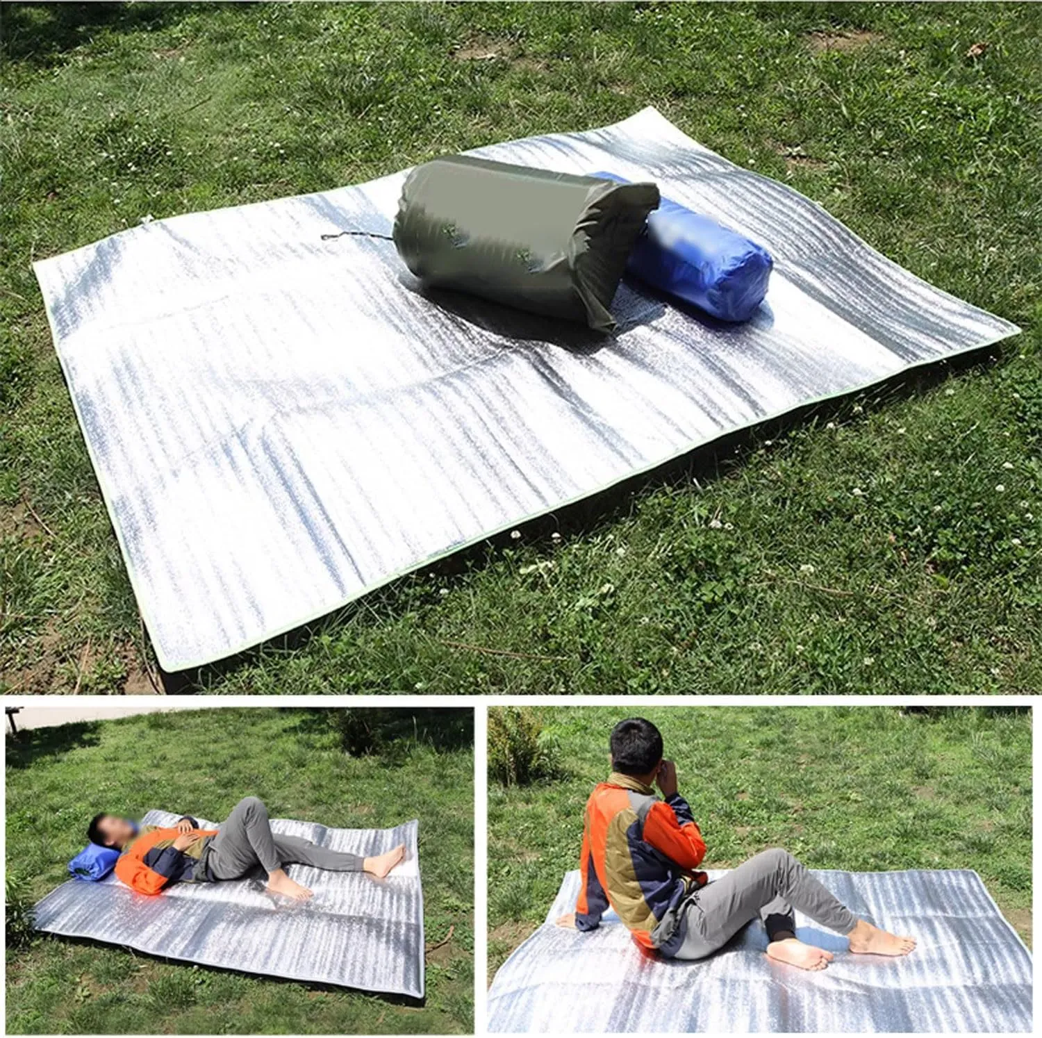 Aluminum Camping Sleeping Pad Foam Foil Blanket Camping Foam Pad Insulating Foil Mat Sleeping Tent Pad Thermal Mat Pad Waterproof Outdoor Camping Mat with Carrying Bag