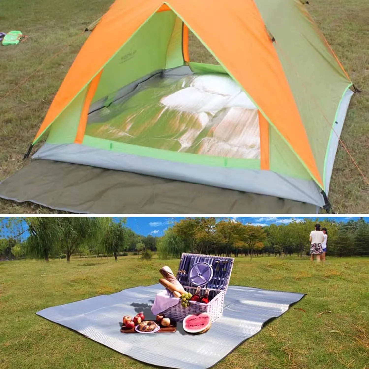 Aluminum Camping Sleeping Pad Foam Foil Blanket Camping Foam Pad Insulating Foil Mat Sleeping Tent Pad Thermal Mat Pad Waterproof Outdoor Camping Mat with Carrying Bag
