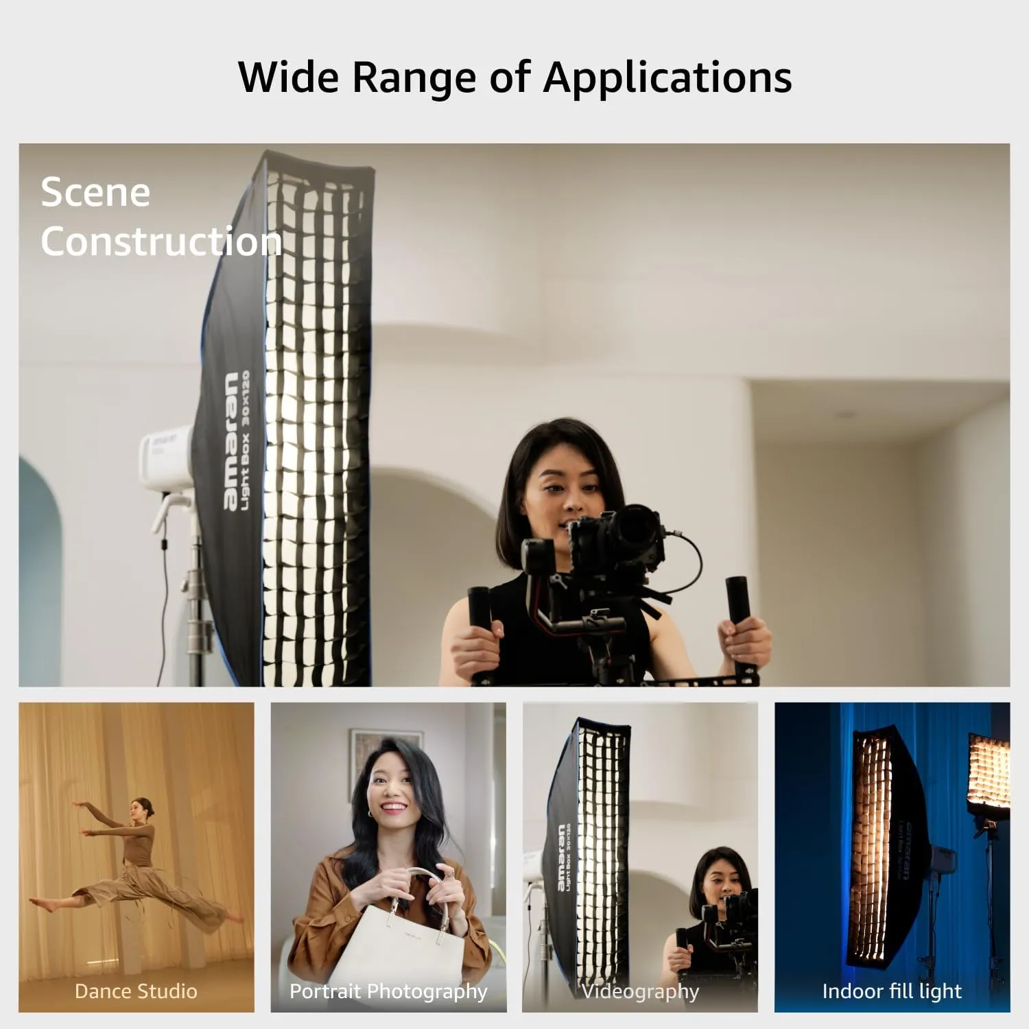 amaran Light Box 30120 Softbox,Foldable One-snap Quick-Setup Narrow Rectangular Bowens Mount softbox for amaran 60/100/200 /150c 300c(Light Box 30x120)