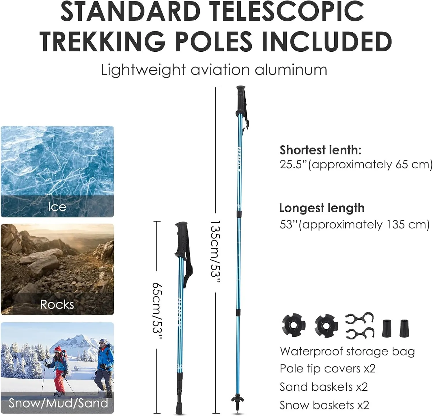 AMBIO Snowshoes for Kids, Light Weight Aluminum Snow Shoes with Trekking Poles, Leg Gaiters and Carrying Tote Bag
