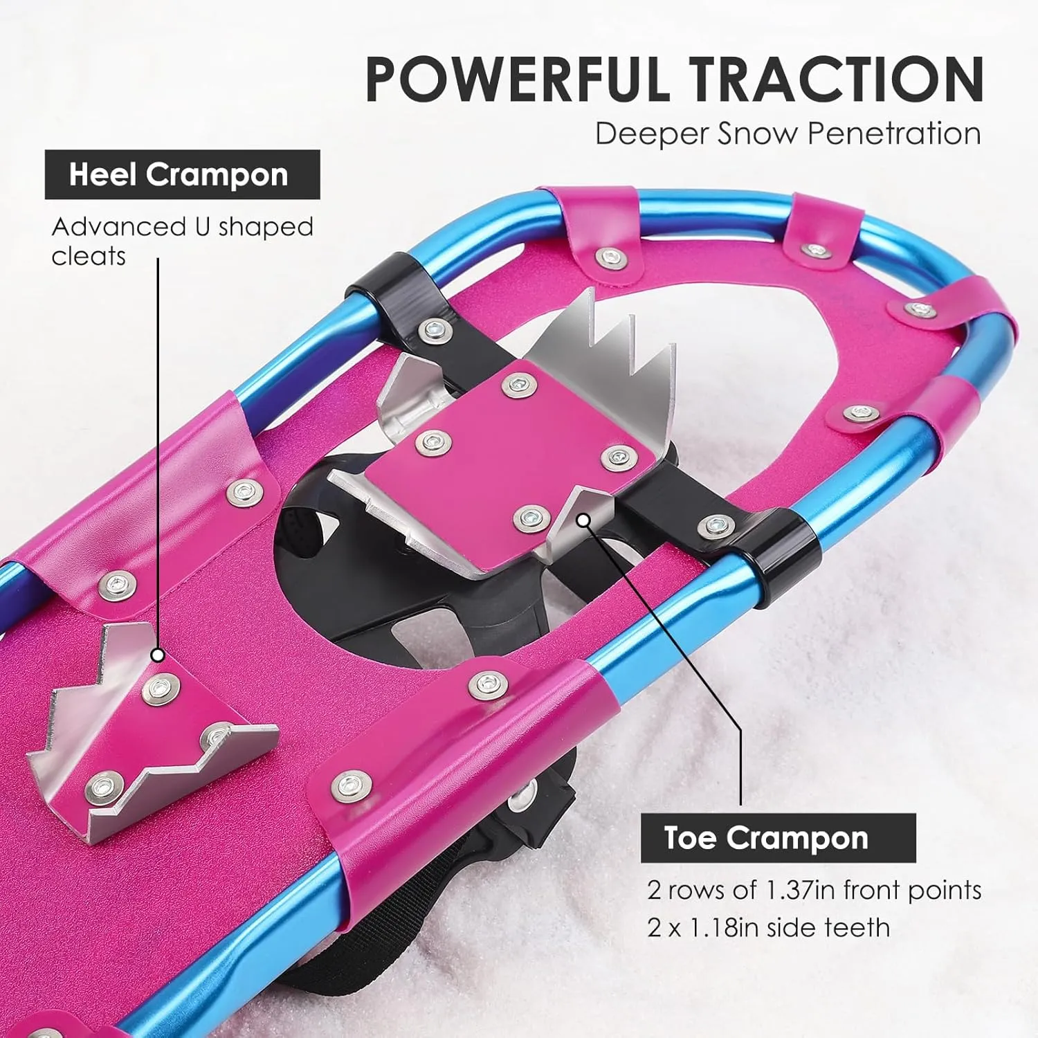 AMBIO Snowshoes for Kids, Light Weight Aluminum Snow Shoes with Trekking Poles, Leg Gaiters and Carrying Tote Bag