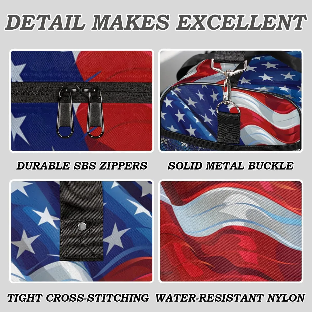 American Flag Travel Duffle Bag for Women Men Foldable Waterproof Weekender Bag Carry on Tote for Overnight Sports Gym Independence Day USA Flag