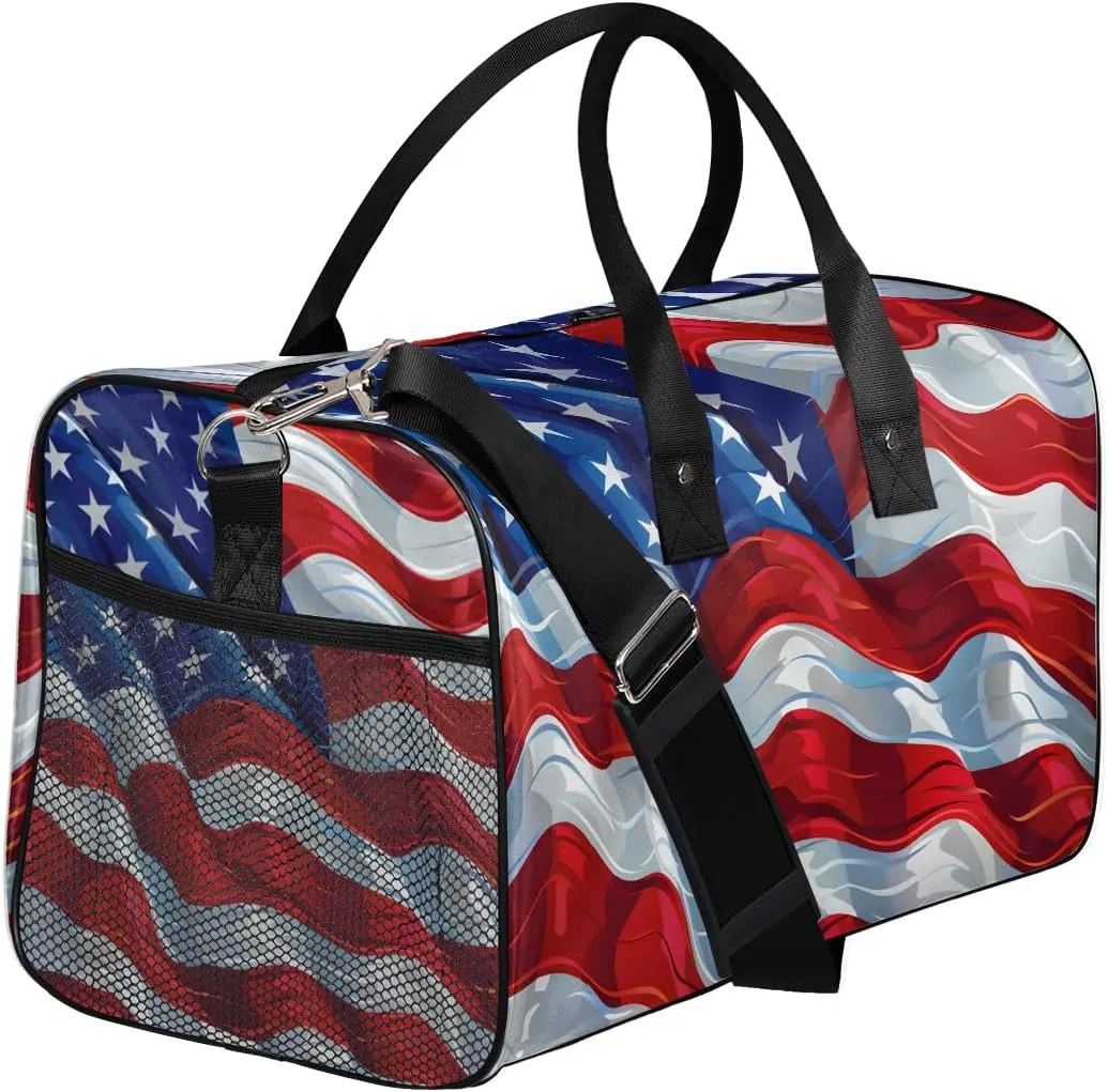 American Flag Travel Duffle Bag for Women Men Foldable Waterproof Weekender Bag Carry on Tote for Overnight Sports Gym Independence Day USA Flag