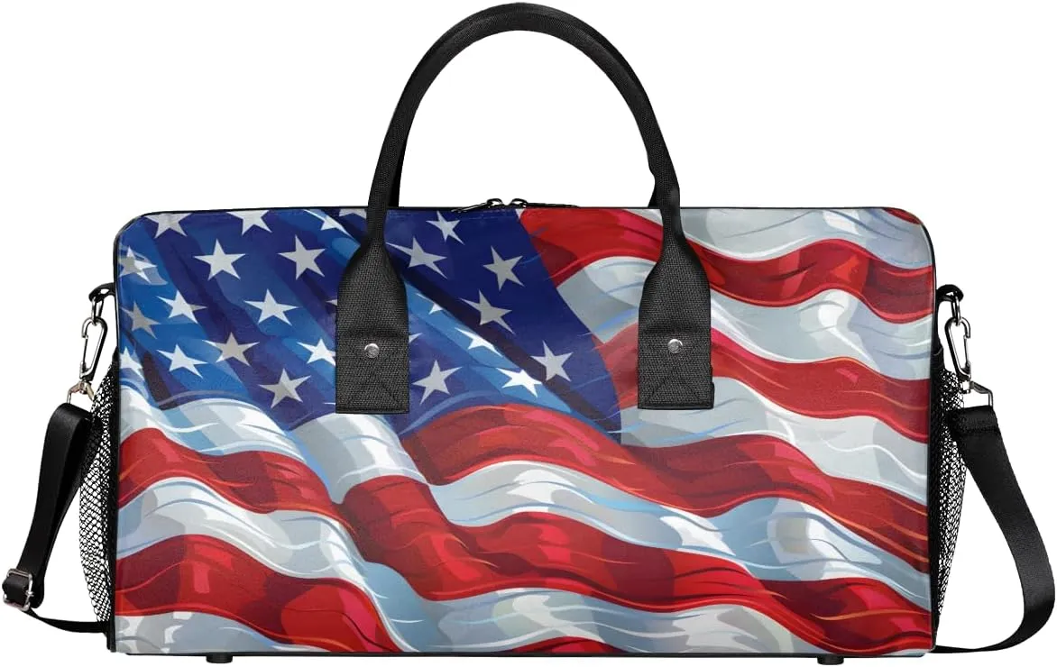 American Flag Travel Duffle Bag for Women Men Foldable Waterproof Weekender Bag Carry on Tote for Overnight Sports Gym Independence Day USA Flag