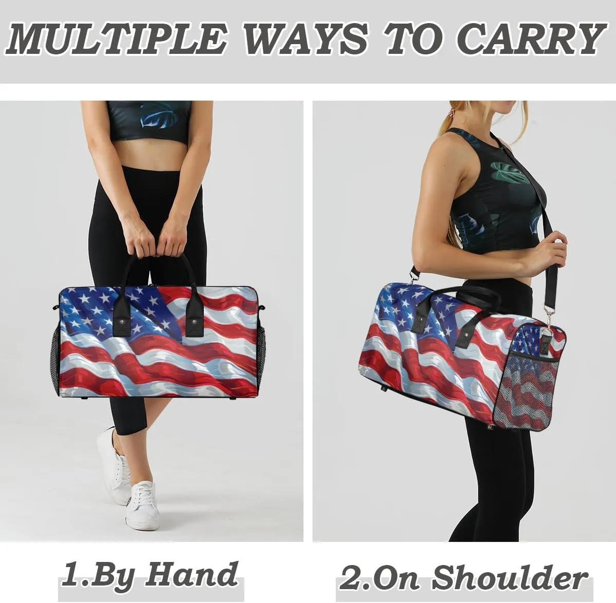 American Flag Travel Duffle Bag for Women Men Foldable Waterproof Weekender Bag Carry on Tote for Overnight Sports Gym Independence Day USA Flag