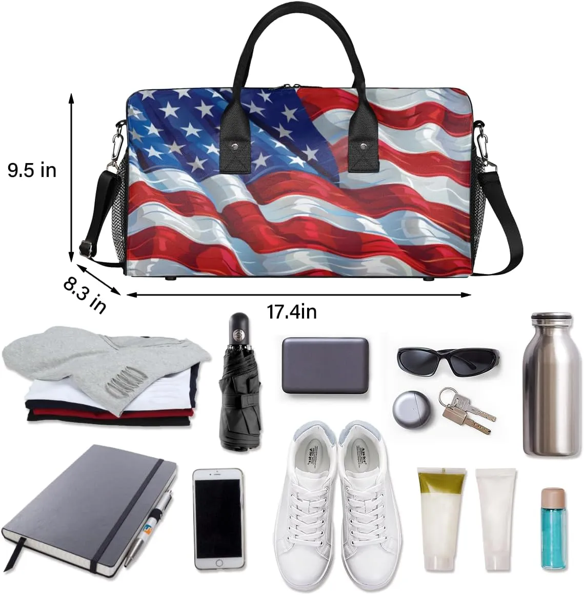 American Flag Travel Duffle Bag for Women Men Foldable Waterproof Weekender Bag Carry on Tote for Overnight Sports Gym Independence Day USA Flag