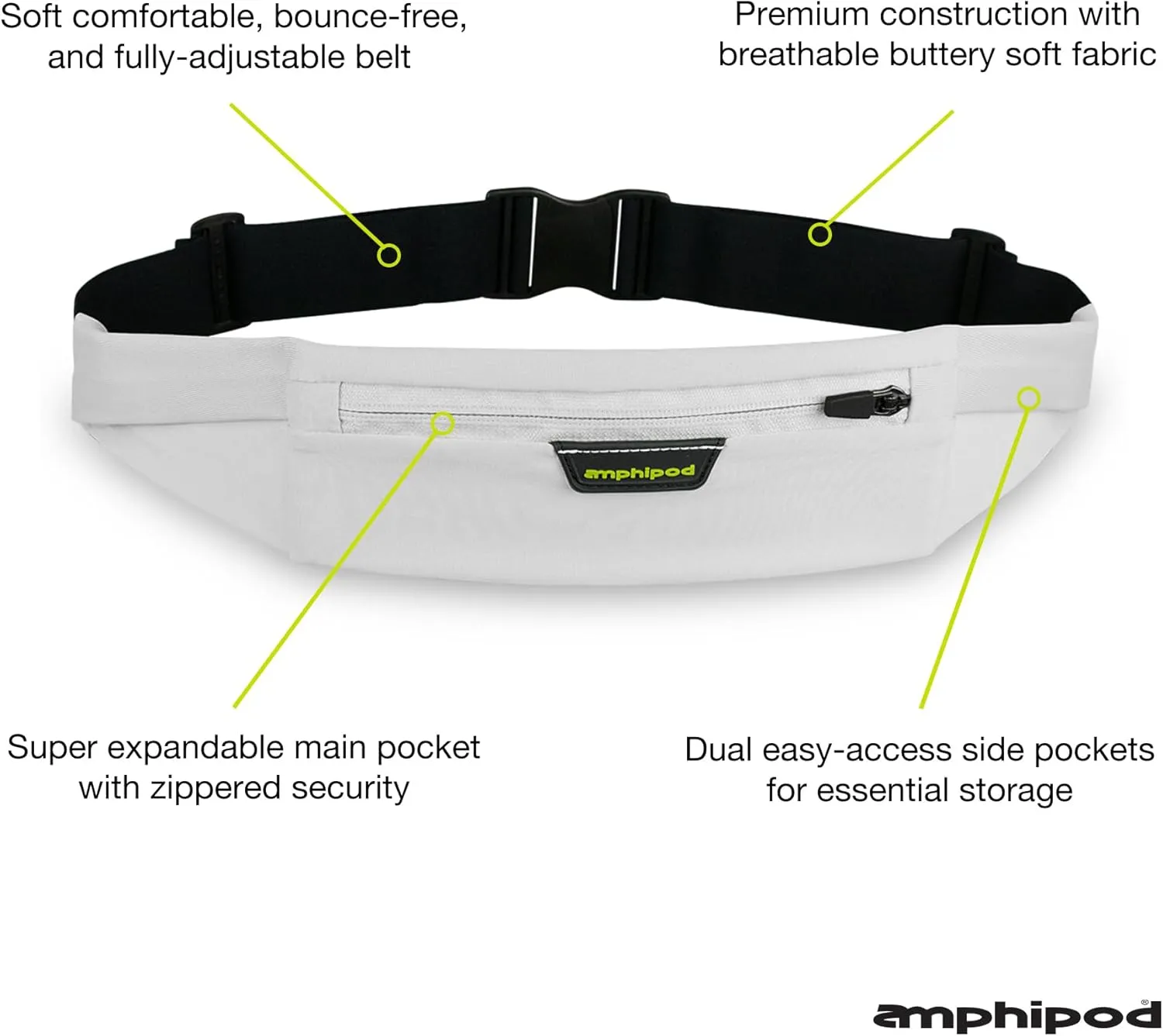 Amphipod MicroStretch Opti-Luxe Belt, Ultra-Light Minimalist Runners Waist Pack for Walking, Hiking & Running, Men & Women - Amp Green - OS - Swiss Alps - XL