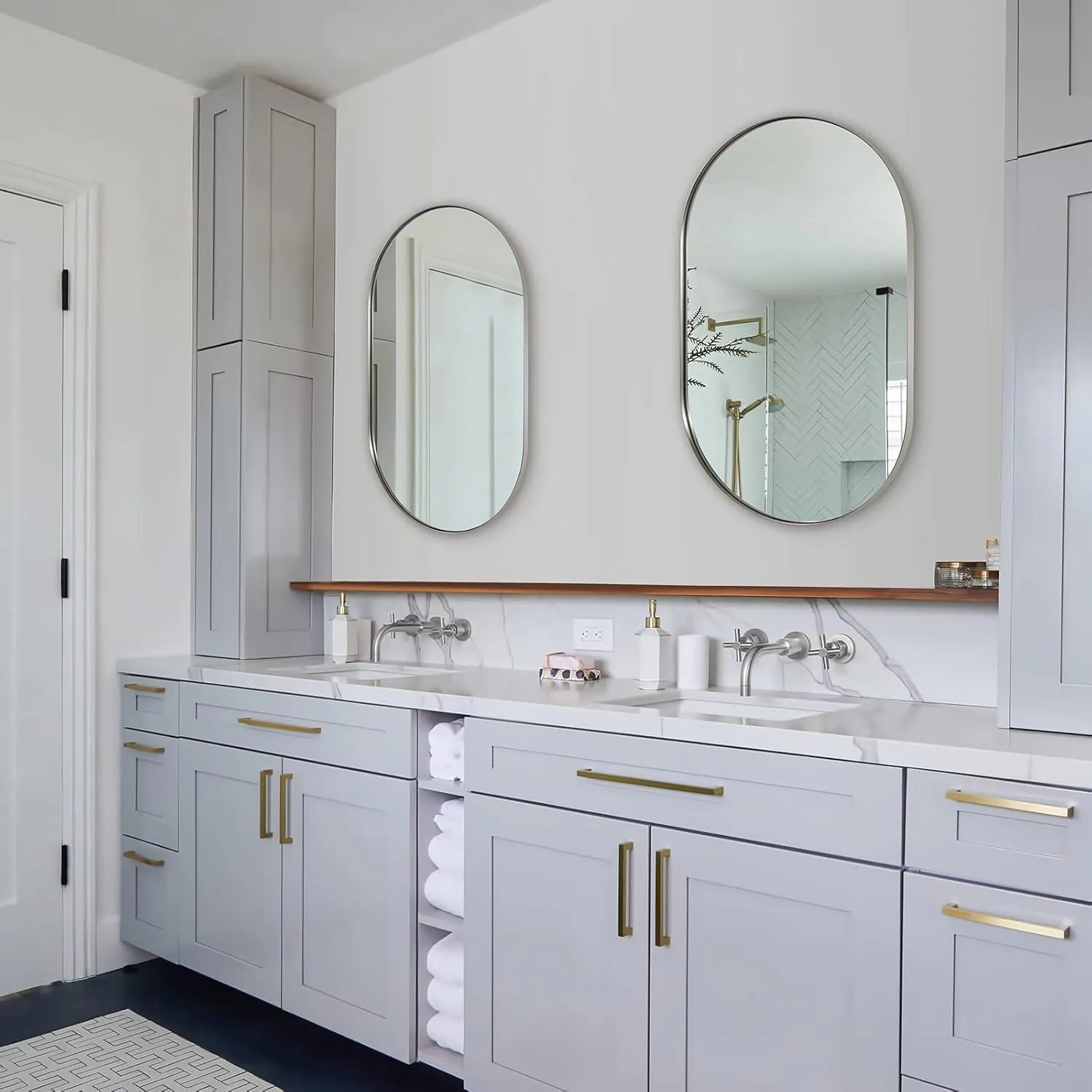 ANDY STAR Oval Mirror, 26x38’’ Brushed Nickel Bathroom Mirror, Pill Nickel Mirror, Silver Oval Vanity Mirrors Metal Framed, Stainless Steel Anti-Rust, Wall-Mounted Vertical/Horizontal