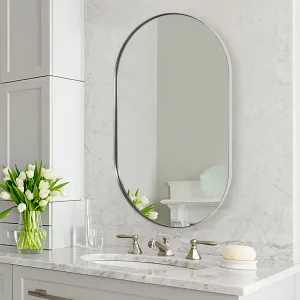 ANDY STAR Oval Mirror, 26x38’’ Brushed Nickel Bathroom Mirror, Pill Nickel Mirror, Silver Oval Vanity Mirrors Metal Framed, Stainless Steel Anti-Rust, Wall-Mounted Vertical/Horizontal