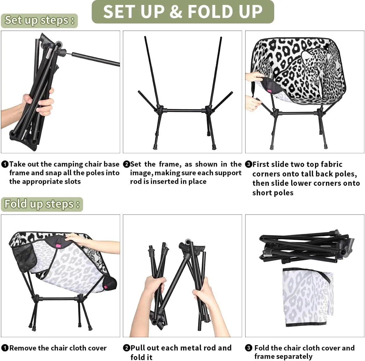 Animal Leopard Print Camping Chair Lightweight Portable Chairs for Adults Easy Installation Outdoor Foldable Camping Chair for Camping Fishing Hiking Picnic Beach