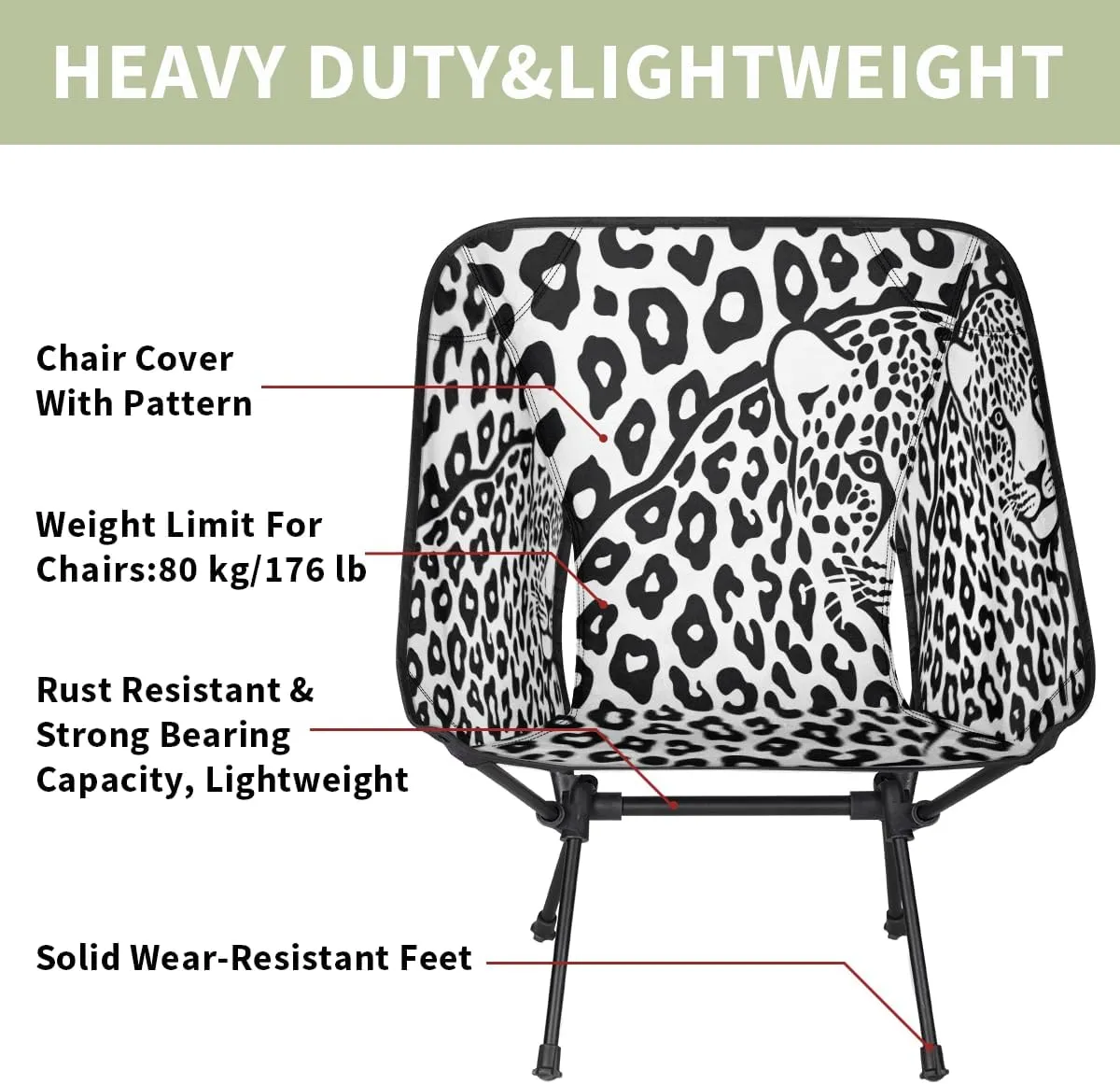 Animal Leopard Print Camping Chair Lightweight Portable Chairs for Adults Easy Installation Outdoor Foldable Camping Chair for Camping Fishing Hiking Picnic Beach