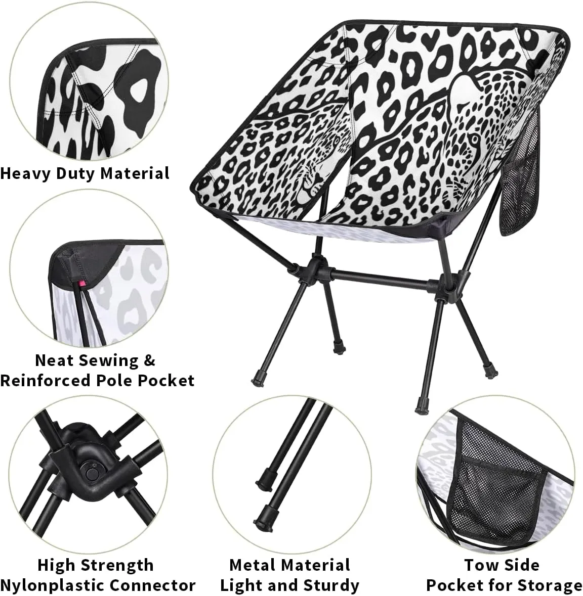 Animal Leopard Print Camping Chair Lightweight Portable Chairs for Adults Easy Installation Outdoor Foldable Camping Chair for Camping Fishing Hiking Picnic Beach