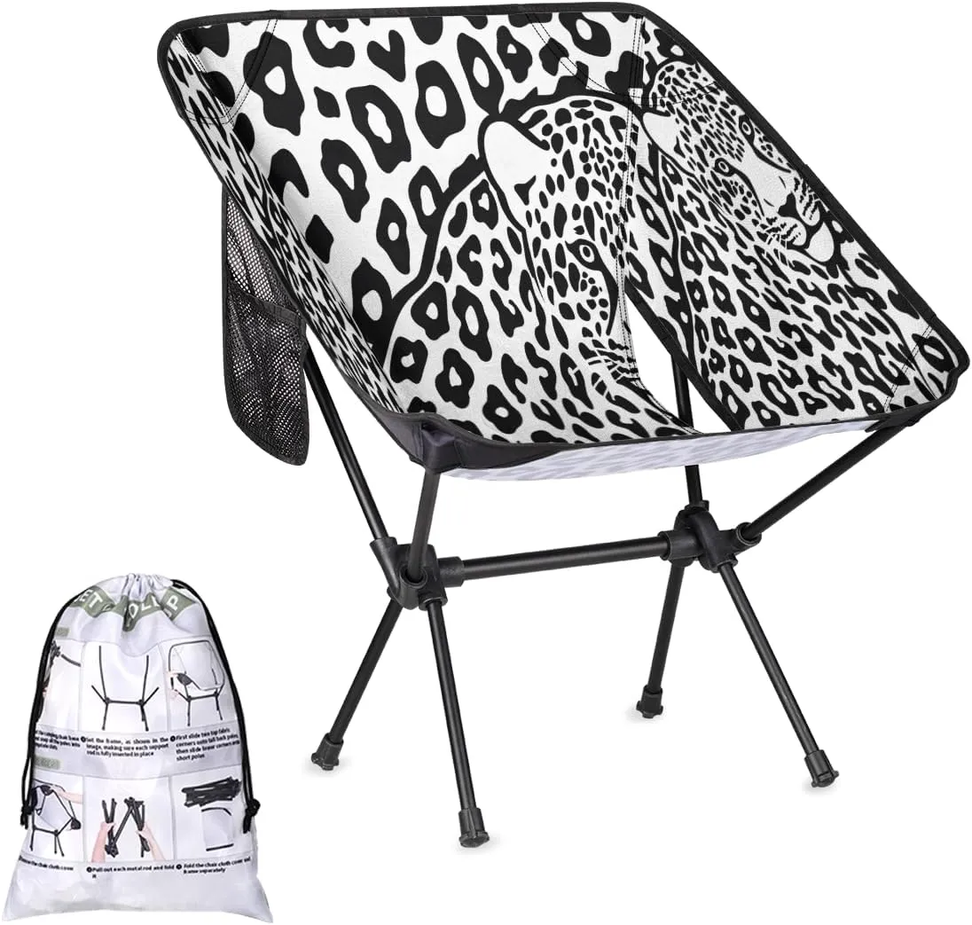 Animal Leopard Print Camping Chair Lightweight Portable Chairs for Adults Easy Installation Outdoor Foldable Camping Chair for Camping Fishing Hiking Picnic Beach