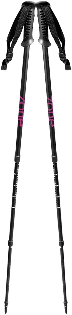 Anti-Shock Adjustable Trekking Poles | Great for Use in The Mountains, On Trails, in The Snow, Urban Hiking and Anything Else. (Black with Pink Logo)