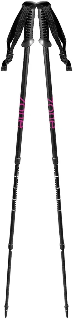 Anti-Shock Adjustable Trekking Poles | Great for Use in The Mountains, On Trails, in The Snow, Urban Hiking and Anything Else. (Black with Pink Logo)