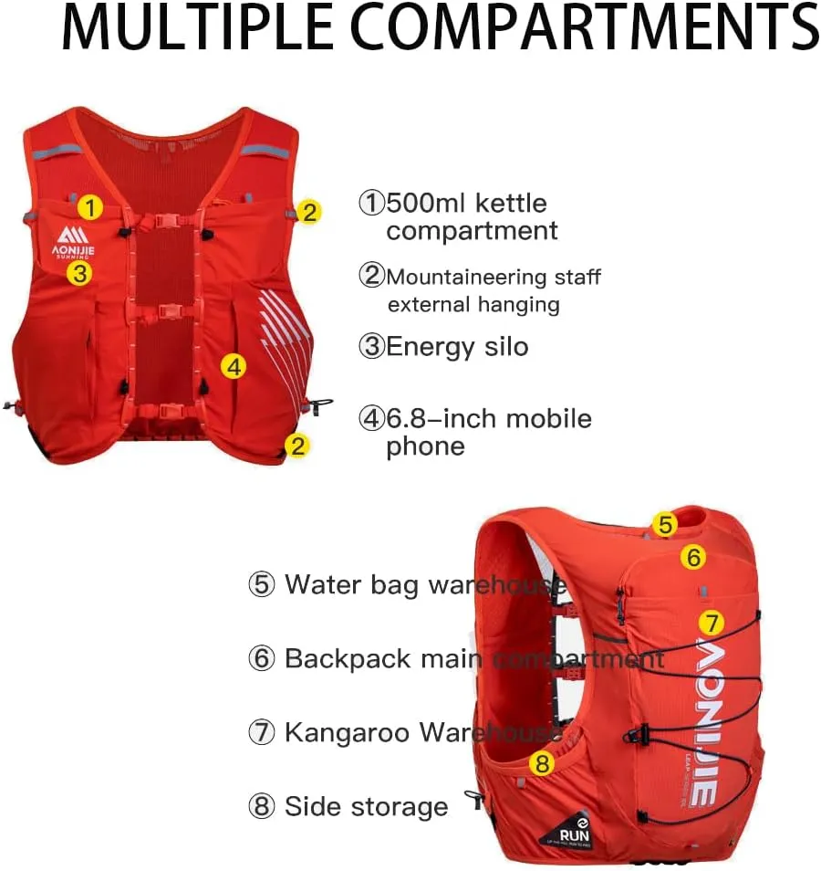 AONIJIE 10L Lightweight Trail Running Vest, Hydration Pack for Men Women, Climbing Hiking Mountaineering Hydration Vest