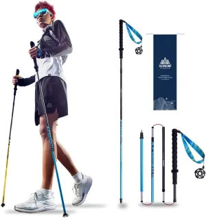 AONIJIE 2Pcs Collapsible Hiking Poles for Men and Women - Lightweight Carbon Fiber Aluminum Folding Trekking Poles for Hiking Durable Walking Sticks with Extra-Long Foam Handle