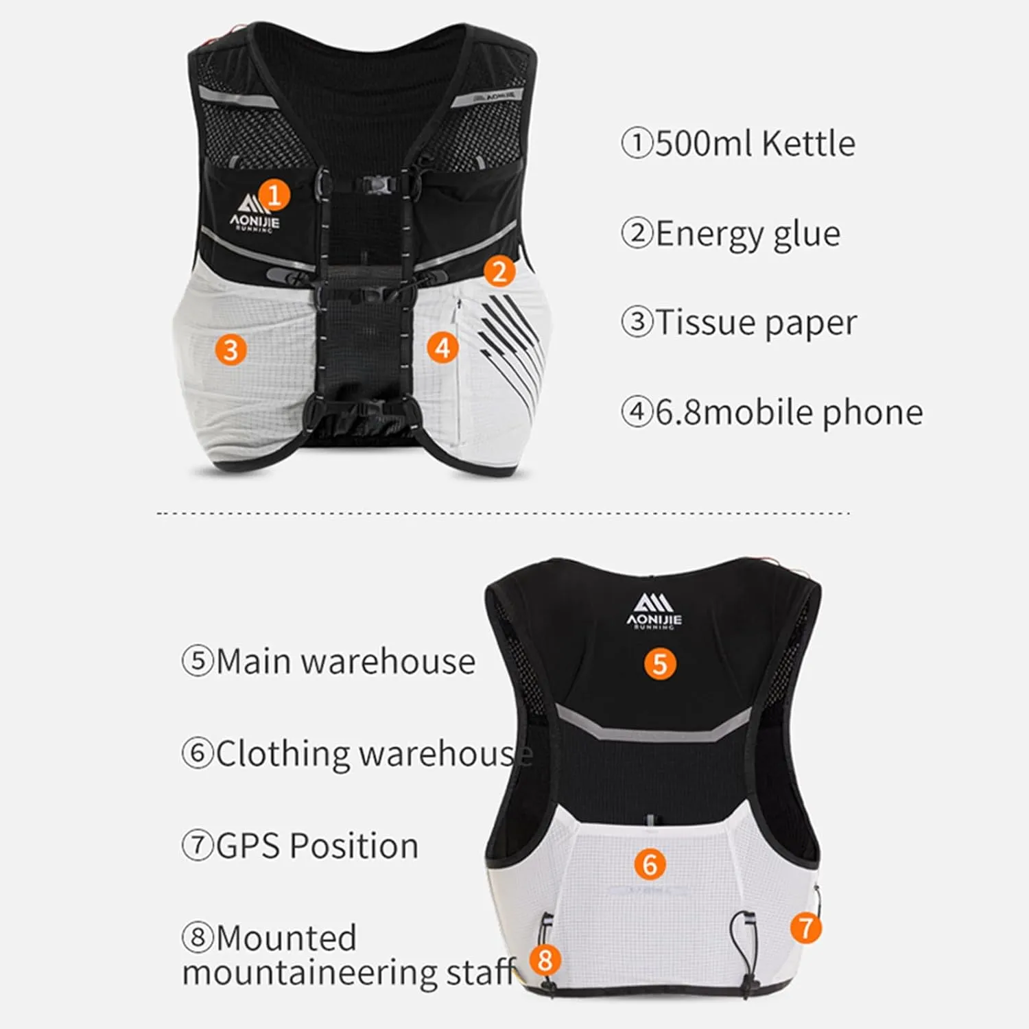AONIJIE Running Vest Backpack 5L with External Trekking Poles Storage Bag Lightweight Pack for Trail Run Race