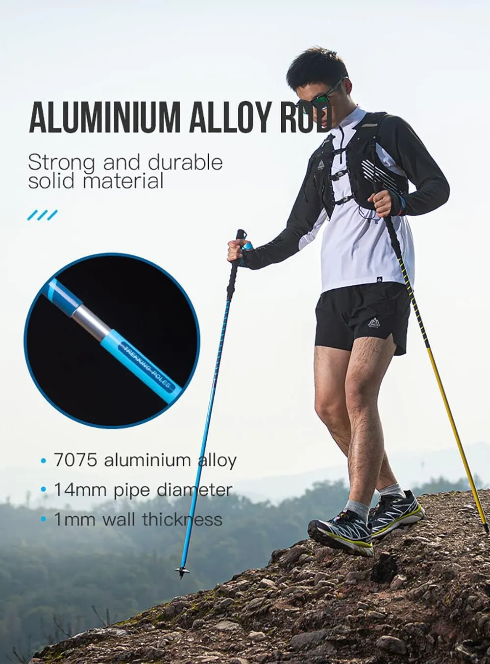 AONIJIE Trekking Poles 2 Pack Adjustable Ultralight Hiking Sticks, Anti-Shock and Quick Lock, Durable 7075 Aluminum for Camping, Mountaining, Backpacking