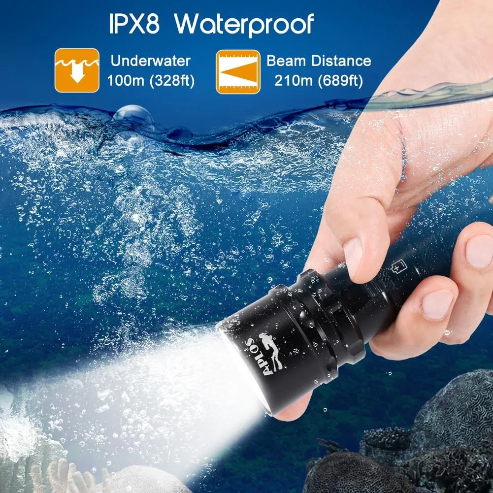 APLOS AP20 Scuba Dive Light - 2000 Lumens Scuba Diving Flashlight, IPX8 Waterproof Underwater Torch with Rechargeable Battery and Charger