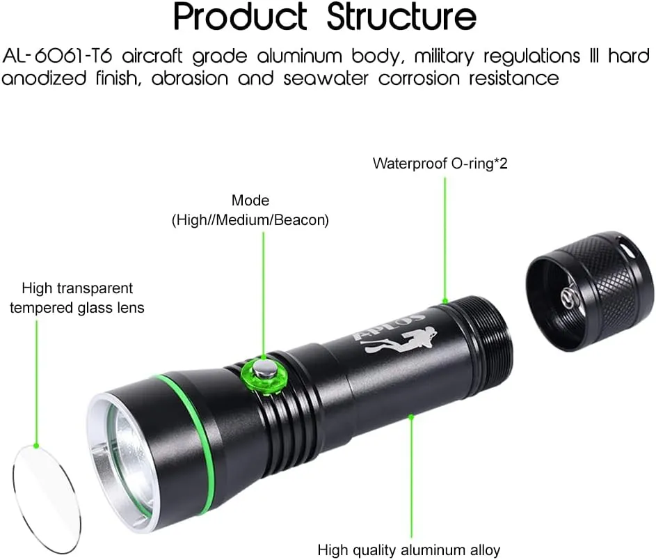 APLOS AP30C 3000lm Diving Flashlight - 3 Modes, Power Indicator, IPX8 Waterproof