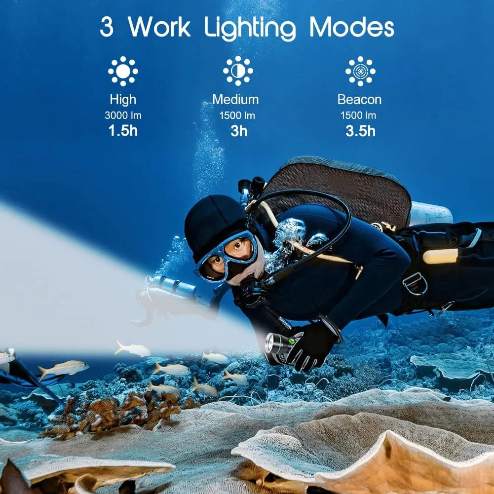 APLOS AP30C 3000lm Diving Flashlight - 3 Modes, Power Indicator, IPX8 Waterproof