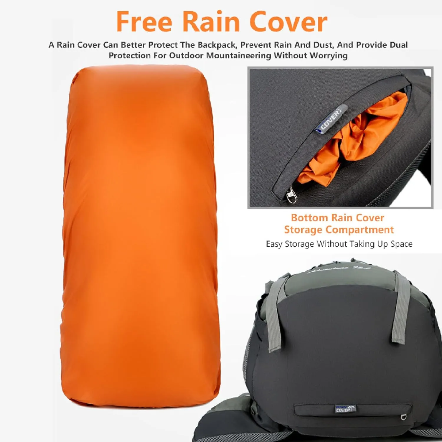 APLUSH Hiking Backpack High Capacity Lightweight Waterproof Camping Backpack Travel Daypack with Rain Cover,Black b,75L